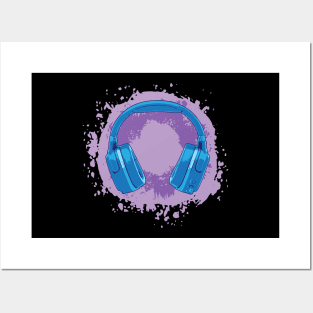 Headphones Art, Blue & Purple Posters and Art